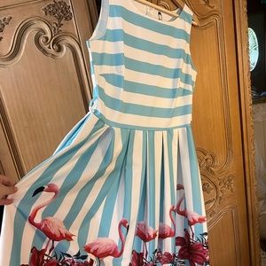 Flamingo dress tiffany blue stripes floral 3x size fits like a size 14/16 NWT